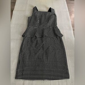 [US10] Anne Klein Dress Women’s Peplum Pencil Square Neck Black Polka Dots Retro